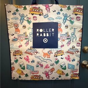 Roller Rabbit Multicolor Canvas Tote with Navy Logo Patch